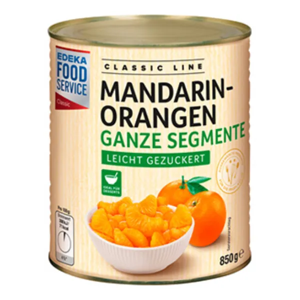 850 g Mandarin-Orangen, ganze Segmente leicht gezuckert der Marke EDEKA Foodservice Classic