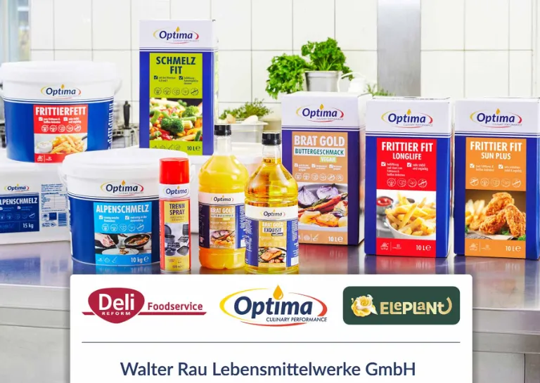 Bunge Produkte stehen auf einem Tisch mit einer Darstellung, von den verschiedenen Marken von Bunge. 